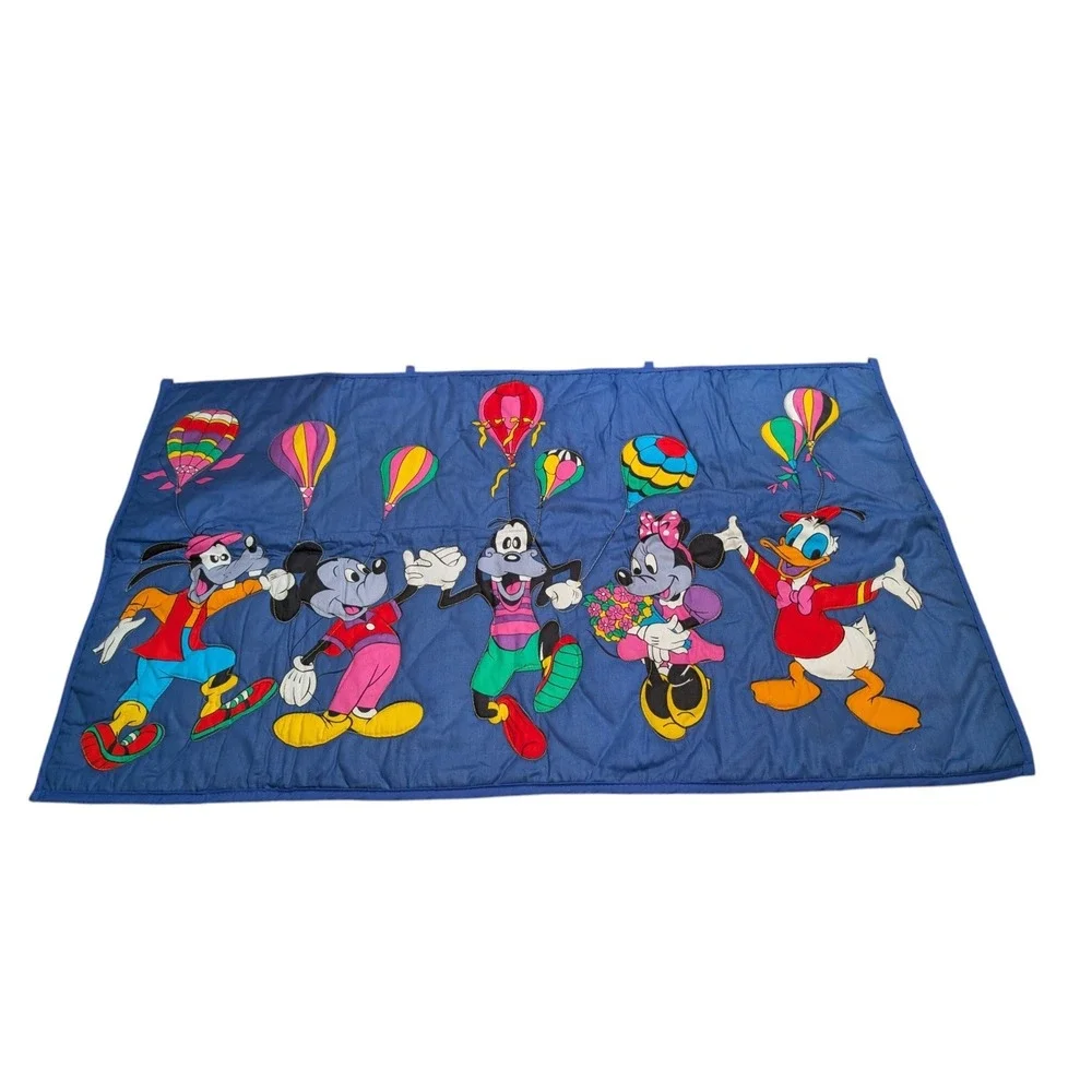 Vintage Disney Quilted Wall Hanging Mickey Minnie Donald Goofy Blue Nursery Art